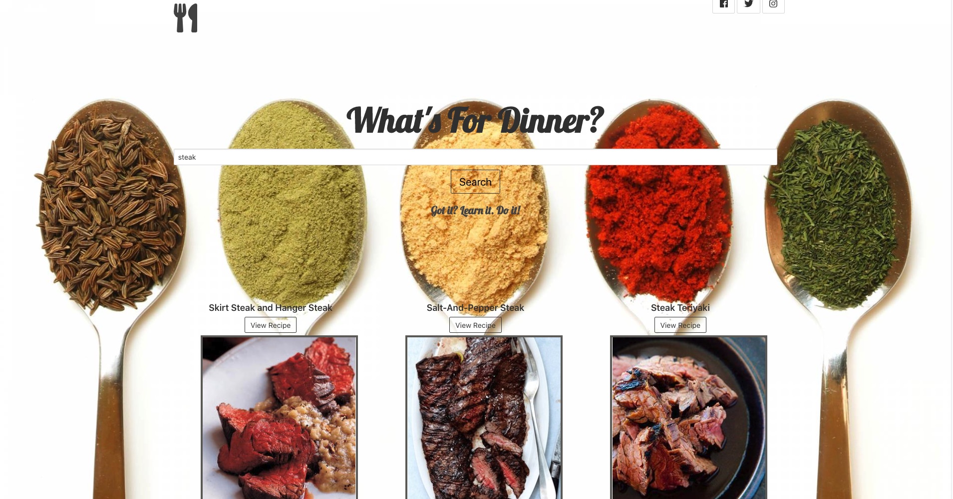 Project 1 - What's for Dinner? Screenshot
