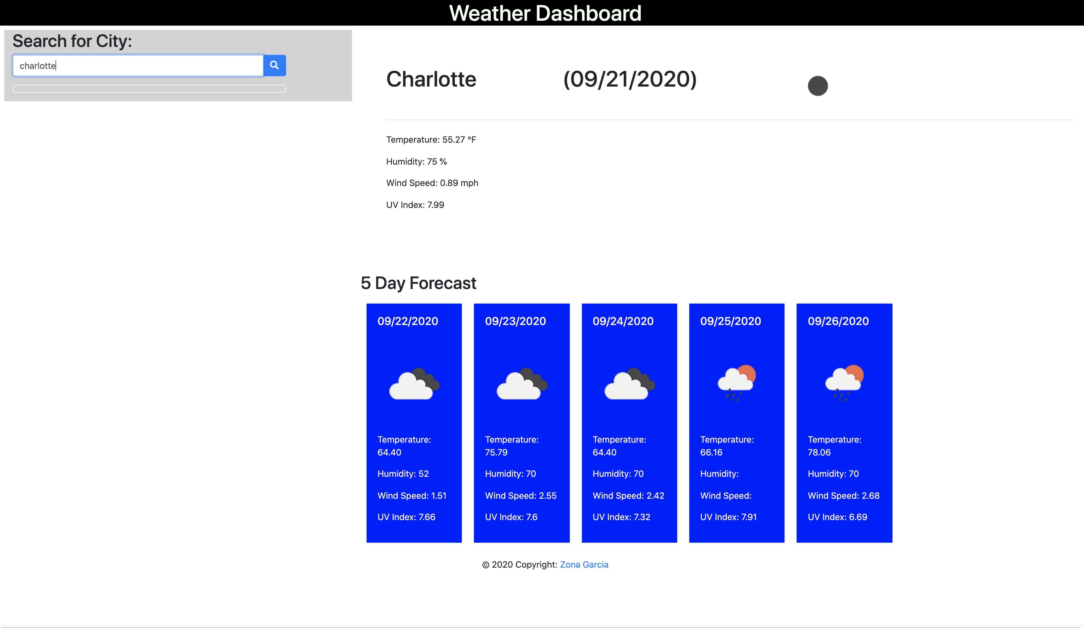 Weather Dashboard Screenshot
